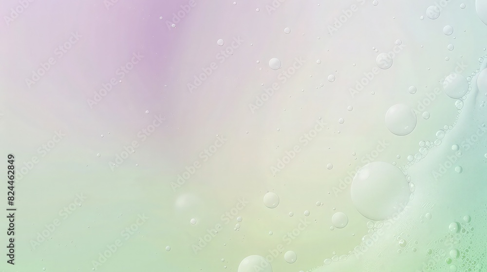 Poster an image featuring a gentle gradient from pastel lavender to white, dotted with shiny, translucent b