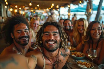 Obraz premium A few young men and women gathered together