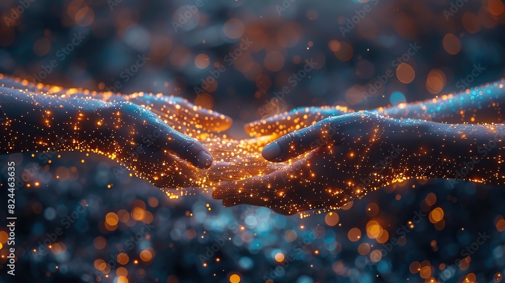 Poster An abstract depiction of hands weaving a net, symbolizing creating unity through collaborative effort. stock image