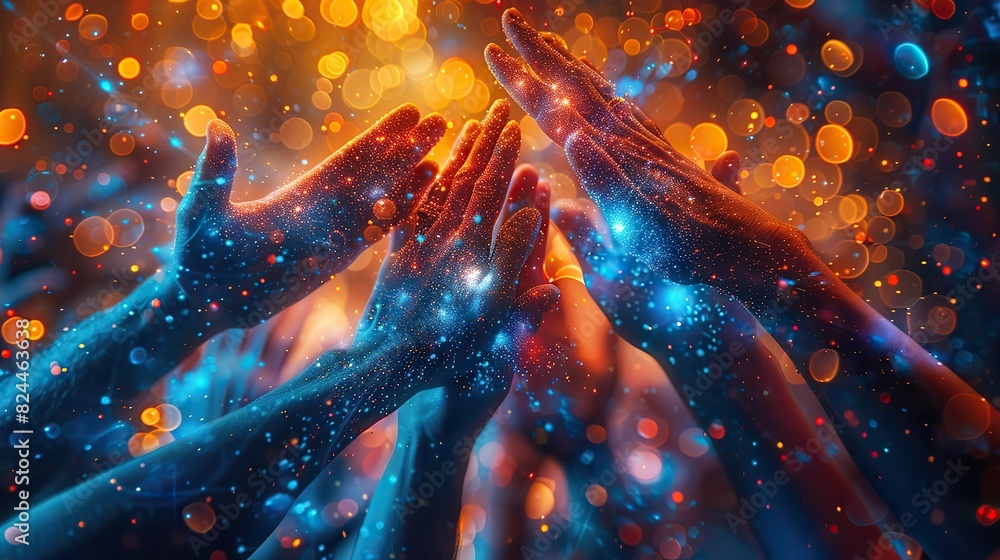 Poster an abstract depiction of hands weaving a net, symbolizing creating unity through collaborative effor
