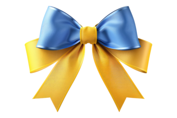 Blue bow with yellow ribbon isolated on white back ground