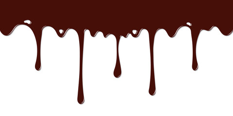Dark brown chocolate drip and flow. Transparent background with PNG