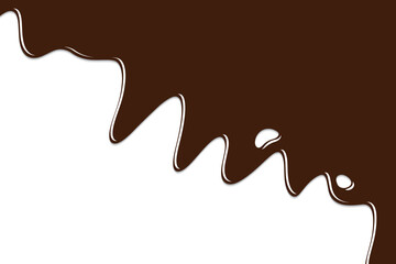 Dark brown chocolate drip and flow. Transparent background with PNG
