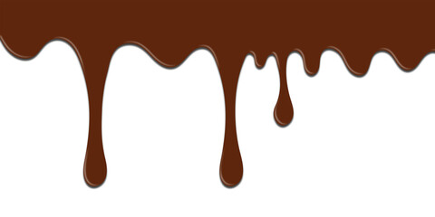 Dark brown chocolate drip and flow. Transparent background with PNG