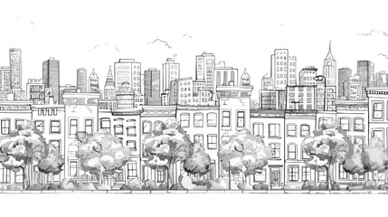 Monochrome seamless urban landscape with city street