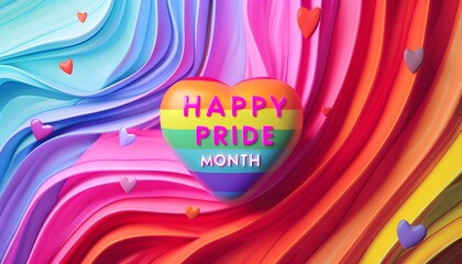 Happy Pride Month banner. Pride colored in rainbow