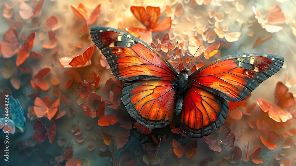 Poster an abstract depiction of a butterfly emerging from a cocoon, symbolizing transformation and new begi