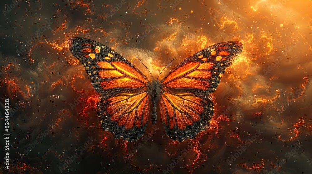 Poster an abstract depiction of a butterfly emerging from a cocoon, symbolizing transformation and new begi