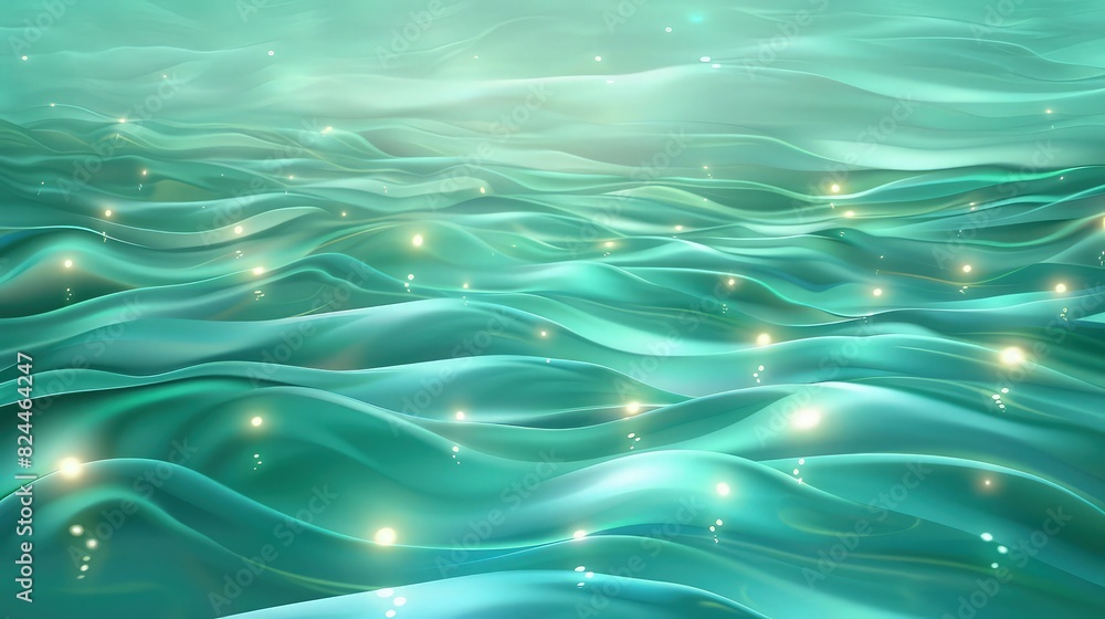 Poster an image with a soft pastel turquoise background, where bubbles with a metallic shine float upwards,