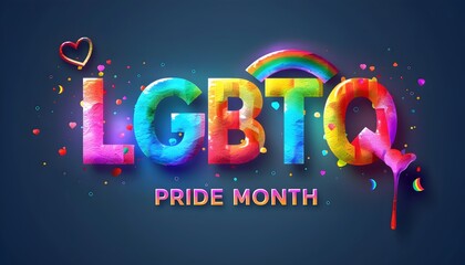 LGBTQ pride month rainbow text