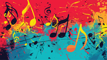 Music notes on color background Vector illustration.