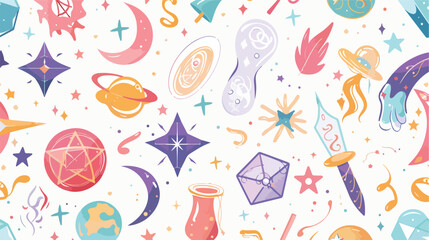 Mystical and magical elements seamless pattern. Color