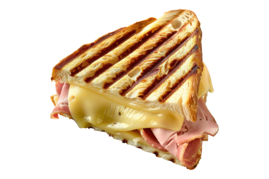 Cheese and ham toasted panini isolated on white back ground