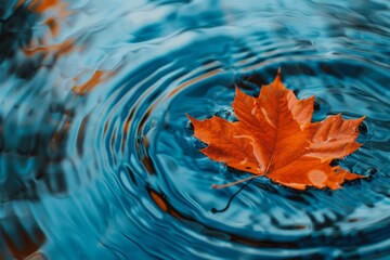 A maple leaf falling into an empty pond. AI generative