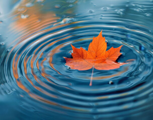 A maple leaf falling into an empty pond. AI generative