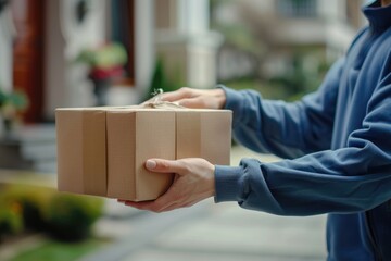 Express delivery personnel and cardboard boxes