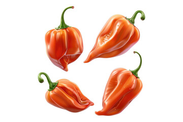 Fiery Habanero peppers isolated on white background
