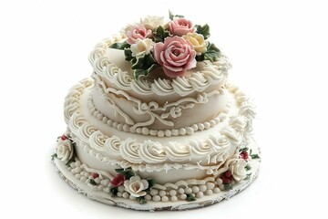 Miniature wedding cake, isolated on white