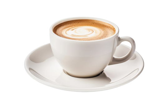 Elixir of Creativity: A Coffee Cups Dance on a White or Clear Surface PNG Transparent Background.