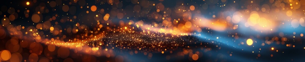 Abstract 3D Background. Floating particles and shapes reflect light, producing a dazzling and enchanting visual spectacle.