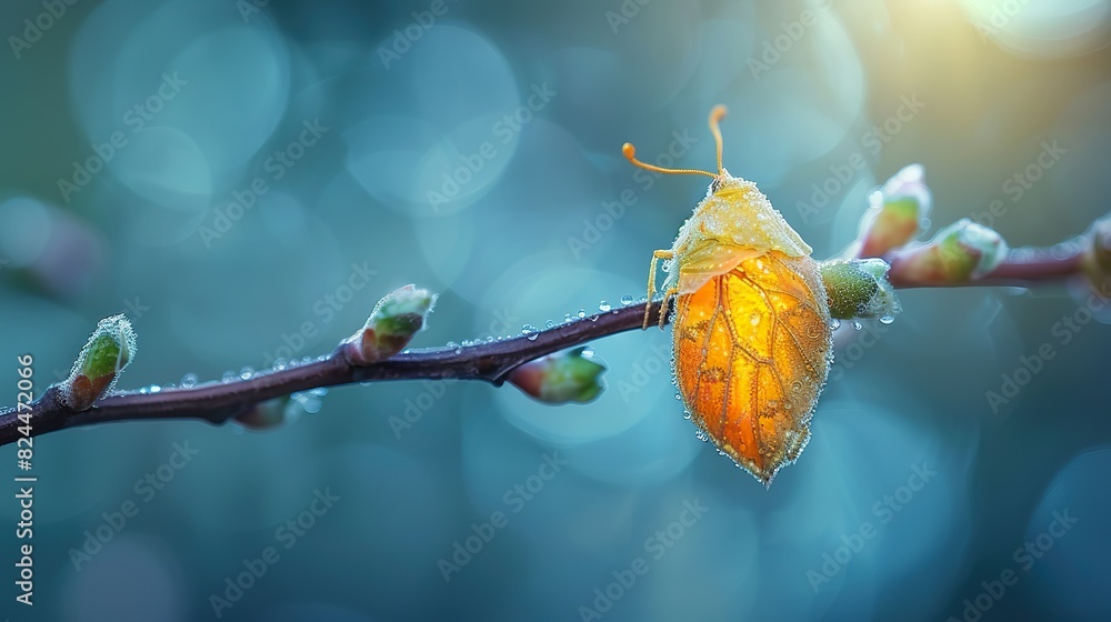 Poster an image of a butterfly emerging from its chrysalis, representing transformation. stock image