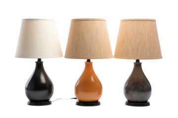 Illuminated Trio: Three Colorful Vases Enhancing Light on a White or Clear Surface PNG Transparent Background.