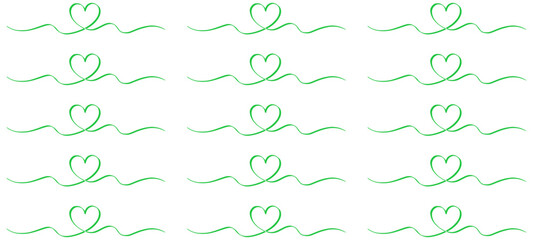 Heart border Seamless Pattern. Green Line art heart banner. Valentine's Day or Mother's Day pink divider vector