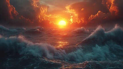 An image of a sun rising over a stormy sea, representing hope and new beginnings. photo