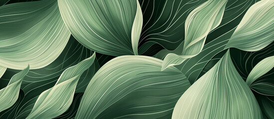 green leaves pattern golden line abstract luxury texture background