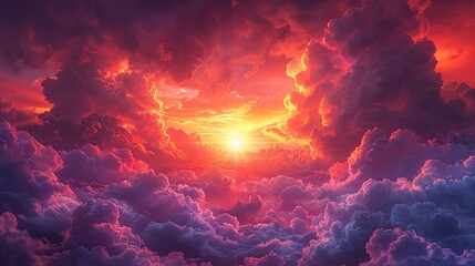 An illustration of a sun breaking through dark clouds, symbolizing hope and renewal. stock photo