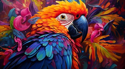 Obraz premium fantasy colorful abstract macaw parrot wallpaper. Generative AI