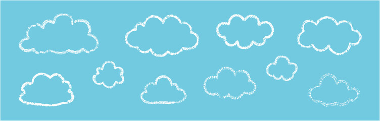 クレヨン・クレパスで描いたかわいいモコモコ雲の線セット