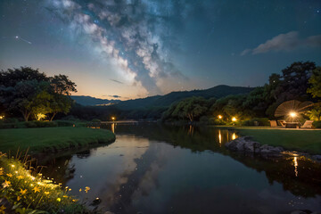 Fototapeta premium sunset over the river