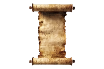 Old mediaeval paper sheet parchment scrol isolated on white background