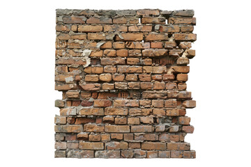 Old brick wall isolated on white background
