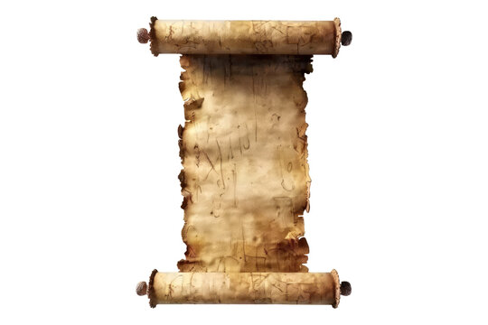 Old mediaeval paper sheet parchment scrol isolated on white background