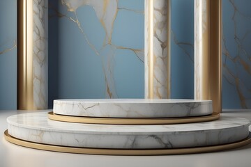 Background Podium for product display on 3D, gold and blue marble stone stand. mockup visualization, abstract scene	