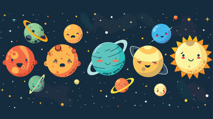Cute planets of Solar system with happy faces. Funny