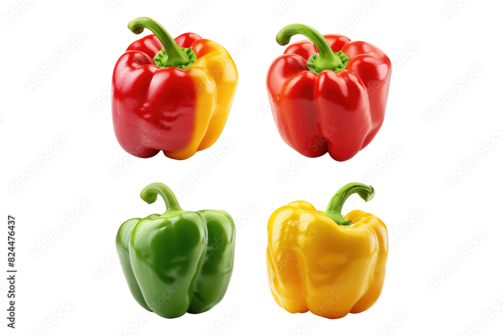 Sticker red pepper green pepper yellow pepper isolated on white background