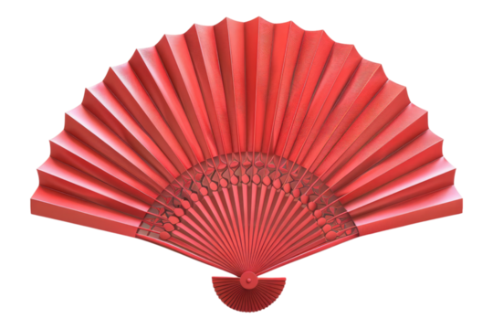 Red Chinese paper folding fan isolated on white background