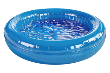 Rubber children's pool full of water isolated on white background