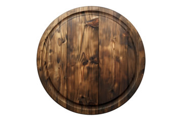 Rounded wooden board isolated on white background