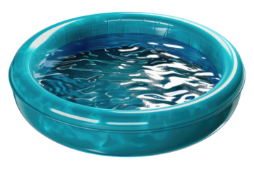 Rubber children's pool full of water isolated on white background