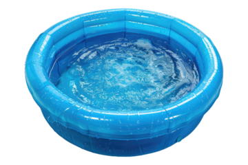 Rubber children's pool full of water isolated on white background