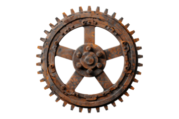 Rusty old cog wheel isolated on white background