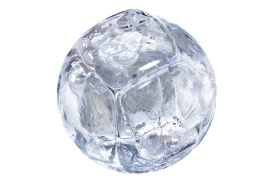 Round ice cube isolated on white background