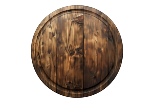 Rounded wooden board isolated on white background