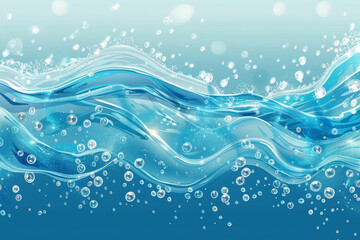 Blue Background, Dynamic Water Wave and Bubbles