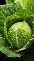 fresh cabbage adorned with glistening raindrops of water background poster 