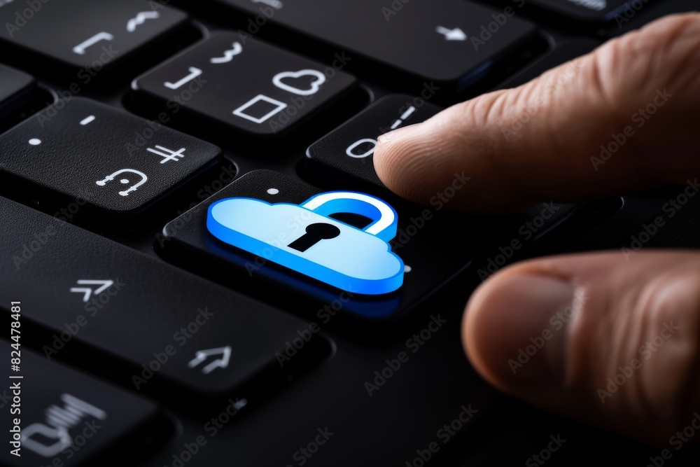 Poster advanced cloud security with glowing circuits and interconnected digital protection technology.